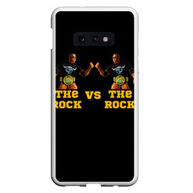 Чехол для Samsung S10E с принтом The ROCK VS The ROCK в Курске, Силикон | Область печати: задняя сторона чехла, без боковых панелей | versus | двойники | дуэйн джонсон | жёлтый | пояс | скала против скалы | чёрный