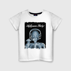 Детская футболка хлопок с принтом Halloween Party в Курске, 100% хлопок | круглый вырез горловины, полуприлегающий силуэт, длина до линии бедер | Тематика изображения на принте: halloween | party | skeleton | x ray | вечеринка | рентген | скелет | хэллоуин