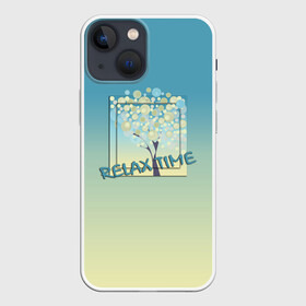 Чехол для iPhone 13 mini с принтом Время релакса в Курске,  |  | градиентный | дерево | иллюстрация | картина | отдых | пастельный тон | размытый фон | туристический