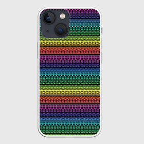 Чехол для iPhone 13 mini с принтом Этнический радужный орнамент в Курске,  |  | ажурный | желтый | красный | неоновый | орнамент | полосатый | популярный | радуга | разноцветный | современный | фиолетовый | этнический