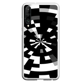 Чехол для Honor P30 с принтом Черно-белый фон иллюзии в Курске, Силикон | Область печати: задняя сторона чехла, без боковых панелей | абстрактный | геометрический | дизайн | иллюзия | кривая | линии | пиксель | текстура | узор