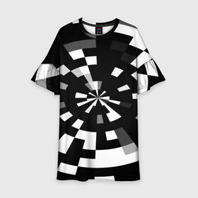 Детское платье 3D с принтом Черно-белый фон иллюзии в Курске, 100% полиэстер | прямой силуэт, чуть расширенный к низу. Круглая горловина, на рукавах — воланы | абстрактный | геометрический | дизайн | иллюзия | кривая | линии | пиксель | текстура | узор