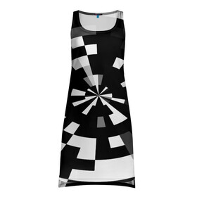Платье-майка 3D с принтом Черно-белый фон иллюзии в Курске, 100% полиэстер | полуприлегающий силуэт, широкие бретели, круглый вырез горловины, удлиненный подол сзади. | абстрактный | геометрический | дизайн | иллюзия | кривая | линии | пиксель | текстура | узор
