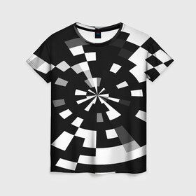 Женская футболка 3D с принтом Черно-белый фон иллюзии в Курске, 100% полиэфир ( синтетическое хлопкоподобное полотно) | прямой крой, круглый вырез горловины, длина до линии бедер | абстрактный | геометрический | дизайн | иллюзия | кривая | линии | пиксель | текстура | узор