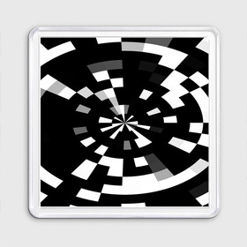 Магнит 55*55 с принтом Черно-белый фон иллюзии в Курске, Пластик | Размер: 65*65 мм; Размер печати: 55*55 мм | Тематика изображения на принте: абстрактный | геометрический | дизайн | иллюзия | кривая | линии | пиксель | текстура | узор