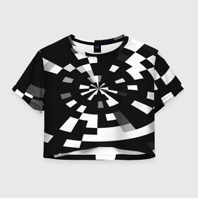Женская футболка Crop-top 3D с принтом Черно-белый фон иллюзии в Курске, 100% полиэстер | круглая горловина, длина футболки до линии талии, рукава с отворотами | абстрактный | геометрический | дизайн | иллюзия | кривая | линии | пиксель | текстура | узор