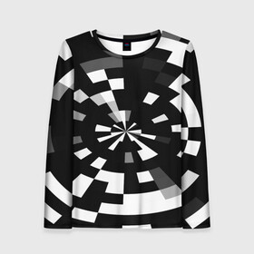 Женский лонгслив 3D с принтом Черно-белый фон иллюзии в Курске, 100% полиэстер | длинные рукава, круглый вырез горловины, полуприлегающий силуэт | абстрактный | геометрический | дизайн | иллюзия | кривая | линии | пиксель | текстура | узор