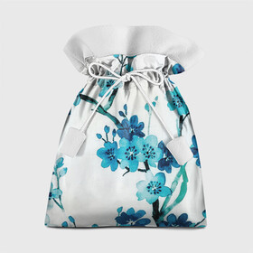 Подарочный 3D мешок с принтом Голубая сакура в Курске, 100% полиэстер | Размер: 29*39 см | акварель | белый | нежный | растительное | рисунок | цветочный | цветы