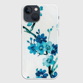 Чехол для iPhone 13 mini с принтом Голубая сакура в Курске,  |  | акварель | белый | нежный | растительное | рисунок | цветочный | цветы