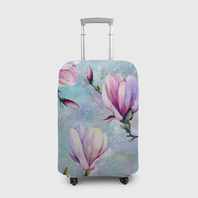 Чехол для чемодана 3D с принтом Живописная магнолия в Курске, 86% полиэфир, 14% спандекс | двустороннее нанесение принта, прорези для ручек и колес | бутоны | весна | живописный | живопись | картина | крупные цветы | магнолия | небесный | нежные | холст | художественный | цветочки | цветочный | цветы