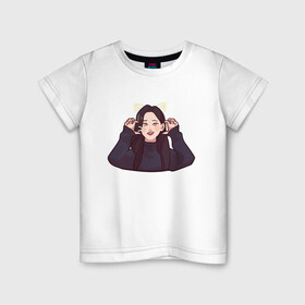 Детская футболка хлопок с принтом Aeong  в Курске, 100% хлопок | круглый вырез горловины, полуприлегающий силуэт, длина до линии бедер | aeong sticker | black pink | bts | kpop | кошка | чон соми