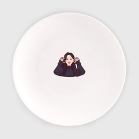 Тарелка с принтом Aeong  в Курске, фарфор | диаметр - 210 мм
диаметр для нанесения принта - 120 мм | Тематика изображения на принте: aeong sticker | black pink | bts | kpop | кошка | чон соми
