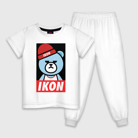 Детская пижама хлопок с принтом IKON YG Bear Dope  в Курске, 100% хлопок |  брюки и футболка прямого кроя, без карманов, на брюках мягкая резинка на поясе и по низу штанин
 | Тематика изображения на принте: ikon yg bear dope | korean | kpop | obey | медведь | подчинись | подчиняйся
