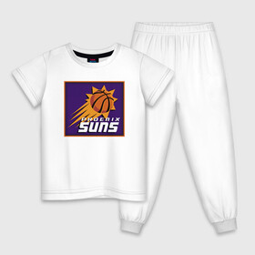 Детская пижама хлопок с принтом Phoenix Suns в Курске, 100% хлопок |  брюки и футболка прямого кроя, без карманов, на брюках мягкая резинка на поясе и по низу штанин
 | Тематика изображения на принте: basketball | mvp | nba | phoenix | sport | streetball | suns | аризона | баскетбол | игра | крис пол | мяч | нба | санс | спорт | стритбол | тренер | финикс | чемпион