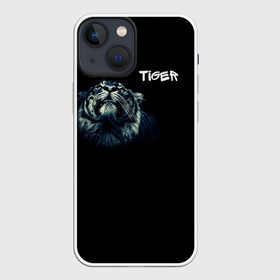 Чехол для iPhone 13 mini с принтом Тигр в Курске,  |  | дикие животные | надпись | синий | тигр
