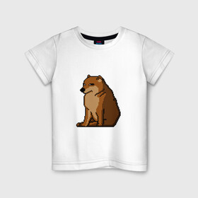 Детская футболка хлопок с принтом Собака Мем! в Курске, 100% хлопок | круглый вырез горловины, полуприлегающий силуэт, длина до линии бедер | bonk | doge | бонк | верный друг | взгляд | доге | животные | пиксельный | пушистик | собака | чимис