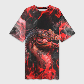 Платье-футболка 3D с принтом Опасный Динозавр | Red Dino (Z) в Курске,  |  | dino | dinosauria | red dino | t rex | ti rex | дино | динозавр | красный динозавр | парк юрского | т рекс | ти рекс | хищник | чудовище | юрский период | ящер | ящерица