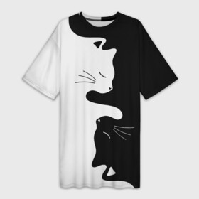 Платье-футболка 3D с принтом Коты инь янь в Курске,  |  | cat | домашние животные | звери | инь и янь | инь янь | кот | коты | кошка | кошки | черно белое | чернобелое | черное и белое