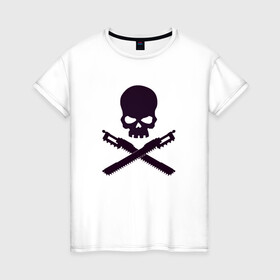 Женская футболка хлопок с принтом Warhammer Roger в Курске, 100% хлопок | прямой крой, круглый вырез горловины, длина до линии бедер, слегка спущенное плечо | chainsword | jolly roger | pirate | skull | warhammer | вархаммер | пиломеч | пиратский флаг | череп