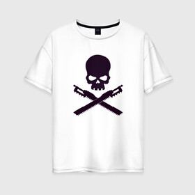 Женская футболка хлопок Oversize с принтом Warhammer Roger в Курске, 100% хлопок | свободный крой, круглый ворот, спущенный рукав, длина до линии бедер
 | chainsword | jolly roger | pirate | skull | warhammer | вархаммер | пиломеч | пиратский флаг | череп