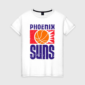 Женская футболка хлопок с принтом Phoenix Suns в Курске, 100% хлопок | прямой крой, круглый вырез горловины, длина до линии бедер, слегка спущенное плечо | basketball | mvp | nba | phoenix | sport | streetball | suns | аризона | баскетбол | игра | крис пол | мяч | нба | санс | спорт | стритбол | тренер | финикс | чемпион