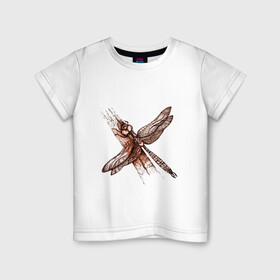 Детская футболка хлопок с принтом Медная стрекоза в Курске, 100% хлопок | круглый вырез горловины, полуприлегающий силуэт, длина до линии бедер | dragonfly | графика | крылья | летать | медный | насекомое | рисунок | стрекоза