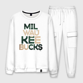 Мужской костюм хлопок с принтом Milwaukee Bucks в Курске, 100% хлопок | на свитшоте круглая горловина, мягкая резинка по низу. Брюки заужены к низу, на них два вида карманов: два “обычных” по бокам и два объемных, с клапанами, расположенные ниже линии бедра. Брюки с мягкой трикотажной резинкой на поясе и по низу штанин. В поясе для дополнительного комфорта — широкие завязки | Тематика изображения на принте: antetokounmpo | basketball | bucks | giannis | milwaukee | mvp | nba | sport | streetball | адетокумбо | бакс | баскетбол | игра | милуоки | мяч | нба | олень | спорт | стритбол | тренер | чемпион | янис