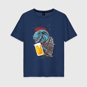 Женская футболка хлопок Oversize с принтом Пивозавр - Гранж в Курске, 100% хлопок | свободный крой, круглый ворот, спущенный рукав, длина до линии бедер
 | dinosaur | pivo | pivozavr | гранж | динозавр | прикол