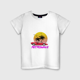 Детская футболка хлопок с принтом Retrowave style 2 в Курске, 100% хлопок | круглый вырез горловины, полуприлегающий силуэт, длина до линии бедер | lamborghini | palms | retrowave | sunset | закат | ламборгини | машина | ретровейв