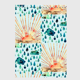 Скетчбук с принтом Осенний паттерн: Дождь и солнце в Курске, 100% бумага
 | 48 листов, плотность листов — 100 г/м2, плотность картонной обложки — 250 г/м2. Листы скреплены сверху удобной пружинной спиралью | Тематика изображения на принте: 3d | blue | clouds | overcast | rain | raindrops | sun | sunset | watercolor | weather | акварель | дизайн | дождливый | дождь | закат | капли | коллаж | лучи | непогода | облака | осенний | осень | паттерн | погода | рассвет | синий