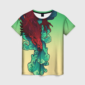 Женская футболка 3D с принтом Дракон в Курске, 100% полиэфир ( синтетическое хлопкоподобное полотно) | прямой крой, круглый вырез горловины, длина до линии бедер | dragon | dragons | fantasy | арт | дракон | драконы | фэнтези