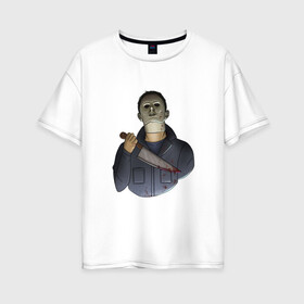 Женская футболка хлопок Oversize с принтом Майкл Dead by daylight в Курске, 100% хлопок | свободный крой, круглый ворот, спущенный рукав, длина до линии бедер
 | killer | michael myers | майкл майерс