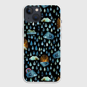 Чехол для iPhone 13 с принтом Дождливая осень.Солнце, облака в Курске,  |  | autumn | pattern | raibow | rain | raindrops | sun | watercolor | акварель | дизайн | дождливый | дождь | закат | капли | коллаж | ливень | морось | непогода | облака | осень | паттерн | погода | природа | радуга | рассвет | солнце