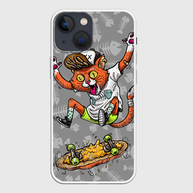 Чехол для iPhone 13 mini с принтом SK8CAT в Курске,  |  | cat | fishbone | meow | sk8 | skate | skateboarding | кот | мяу | скейт | скейтбординг