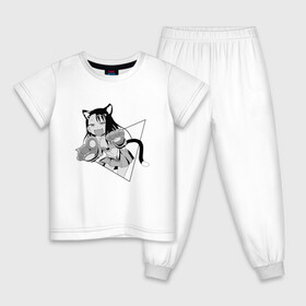 Детская пижама хлопок с принтом Нагаторо-сан кошечка в Курске, 100% хлопок |  брюки и футболка прямого кроя, без карманов, на брюках мягкая резинка на поясе и по низу штанин
 | аниме | кошка | нагаторо | неко | садистка | ученица | хаясэ | школьница