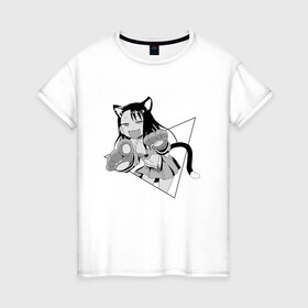 Женская футболка хлопок с принтом Нагаторо-сан кошечка в Курске, 100% хлопок | прямой крой, круглый вырез горловины, длина до линии бедер, слегка спущенное плечо | аниме | кошка | нагаторо | неко | садистка | ученица | хаясэ | школьница