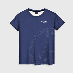 Женская футболка 3D с принтом PSG | Core Big Logo Blue (New 2022/23) в Курске, 100% полиэфир ( синтетическое хлопкоподобное полотно) | прямой крой, круглый вырез горловины, длина до линии бедер | 0x000000123 | messi | neymar | paris saint germain | psg | месси | нейимар | псж