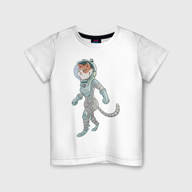 Детская футболка хлопок с принтом Рыжий космонавт в Курске, 100% хлопок | круглый вырез горловины, полуприлегающий силуэт, длина до линии бедер | Тематика изображения на принте: арт | астронавт | космонавт | космос | кот | котейка | кошка | рисунок | рыжая кошка | рыжий кот | скафандр