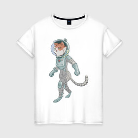 Женская футболка хлопок с принтом Рыжий космонавт в Курске, 100% хлопок | прямой крой, круглый вырез горловины, длина до линии бедер, слегка спущенное плечо | арт | астронавт | космонавт | космос | кот | котейка | кошка | рисунок | рыжая кошка | рыжий кот | скафандр