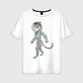 Женская футболка хлопок Oversize с принтом Рыжий космонавт в Курске, 100% хлопок | свободный крой, круглый ворот, спущенный рукав, длина до линии бедер
 | арт | астронавт | космонавт | космос | кот | котейка | кошка | рисунок | рыжая кошка | рыжий кот | скафандр