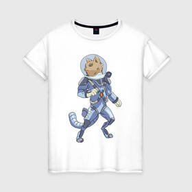 Женская футболка хлопок с принтом Рыжий космонавт в Курске, 100% хлопок | прямой крой, круглый вырез горловины, длина до линии бедер, слегка спущенное плечо | арт | астронавт | космонавт | космос | кот | кот астронавт | кот космонавт | котейка | кошка | рисунок | рыжая кошка | рыжий кот | скафандр
