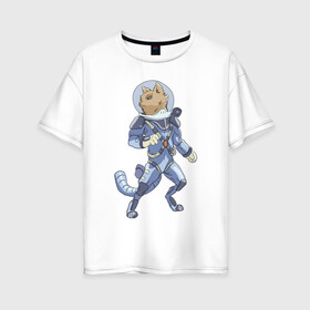 Женская футболка хлопок Oversize с принтом Рыжий космонавт в Курске, 100% хлопок | свободный крой, круглый ворот, спущенный рукав, длина до линии бедер
 | арт | астронавт | космонавт | космос | кот | кот астронавт | кот космонавт | котейка | кошка | рисунок | рыжая кошка | рыжий кот | скафандр