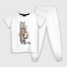 Детская пижама хлопок с принтом К полёту - готов в Курске, 100% хлопок |  брюки и футболка прямого кроя, без карманов, на брюках мягкая резинка на поясе и по низу штанин
 | Тематика изображения на принте: арт | астронавт | белая кошка | белый кот | космонавт | космос | кот | котейка | кошка | рисунок | скафандр