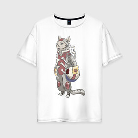 Женская футболка хлопок Oversize с принтом К полёту - готов в Курске, 100% хлопок | свободный крой, круглый ворот, спущенный рукав, длина до линии бедер
 | арт | астронавт | белая кошка | белый кот | космонавт | космос | кот | котейка | кошка | рисунок | скафандр