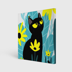 Холст квадратный с принтом Кот и цветок в Курске, 100% ПВХ |  | арт | жёлтые цветы | жёлтый цветок | космос | кот | котейка | кошка | полевой цветок | полевые цветы | пчела | рисунок | цветок | цветы | чёрная кошка | чёрный кот | чёрный котейка