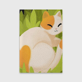 Обложка для паспорта матовая кожа с принтом Отдыхающий котя в Курске, натуральная матовая кожа | размер 19,3 х 13,7 см; прозрачные пластиковые крепления | арт | белая кошка | белый кот | космос | кот | котейка | кошка | листок | листья | рисунок | рыже белая кошка | рыже белый кот | сердечко | сердце