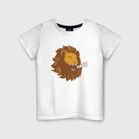 Детская футболка хлопок с принтом Lion Rawr в Курске, 100% хлопок | круглый вырез горловины, полуприлегающий силуэт, длина до линии бедер | animal | cat | lion | африка | животные | зверь | кот | кошка | лев | львенок | львица | тигр | хищник | царь