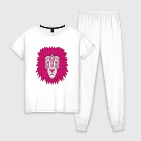 Женская пижама хлопок с принтом Pink Lion в Курске, 100% хлопок | брюки и футболка прямого кроя, без карманов, на брюках мягкая резинка на поясе и по низу штанин | animal | cat | lion | африка | животные | зверь | кот | кошка | лев | львенок | львица | тигр | хищник | царь