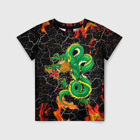 Детская футболка 3D с принтом Дракон Огонь Dragon Fire в Курске, 100% гипоаллергенный полиэфир | прямой крой, круглый вырез горловины, длина до линии бедер, чуть спущенное плечо, ткань немного тянется | beast | dragon | fire | горелый | дракон | животные | зверь | змей | когти | огонь | пепел | пламя | узор | чб | японский