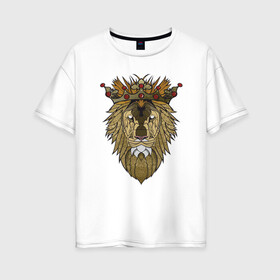 Женская футболка хлопок Oversize с принтом Лев - Король в Курске, 100% хлопок | свободный крой, круглый ворот, спущенный рукав, длина до линии бедер
 | animal | cat | lion | африка | животные | зверь | король | кот | кошка | лев | львенок | львица | тигр | хищник | царь